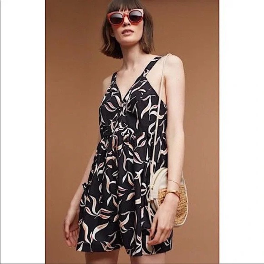 Hei Hei Anthropologie Palma Tropical Romper Black Cut-Out Back‎
